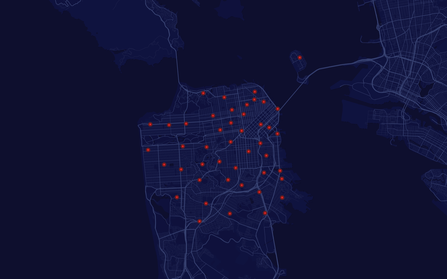 An animation of drones flying around San Francisco.